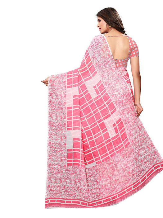 Pink, White Color Georgette Saree only in Bigswipe