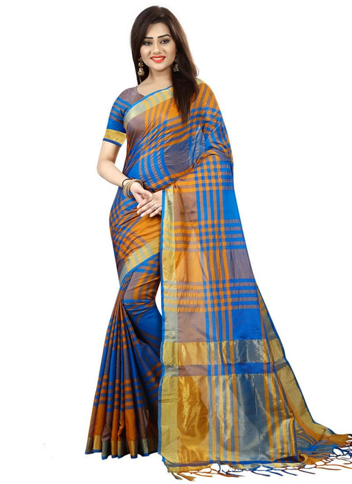 Blue, Yellow Color Poly Silk Saree only in Bigswipe