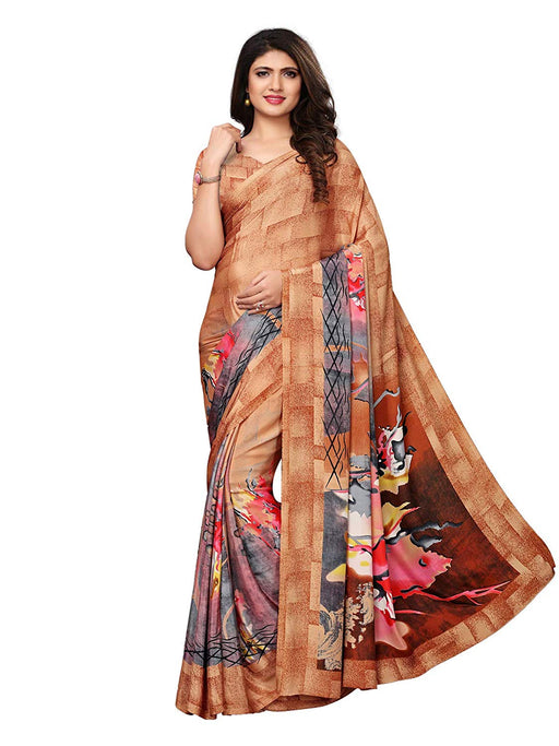 Brown, Multi Color Crepe Saree only in Bigswipe