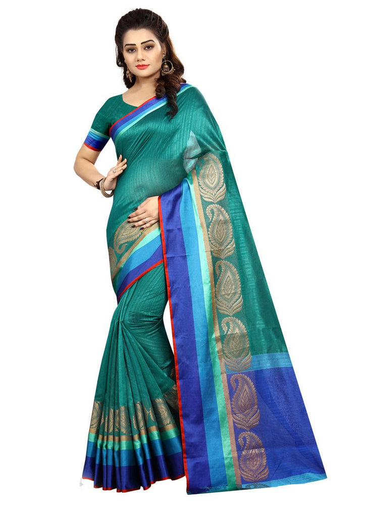 Peacock Blue Color  Bhagalpuri Silk Saree only in Bigswipe