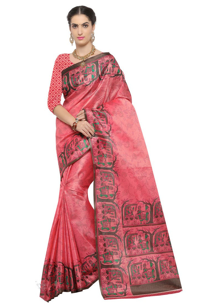 Pink, Multi Color Bhagalpuri Saree only in Bigswipe