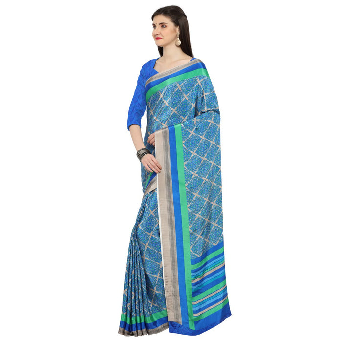 Crepe Fabric Blue Color Saree with Blouse only in Bigswipe