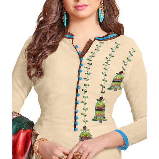 Chanderi Fabric Cream Color Dress Material only in Bigswipe