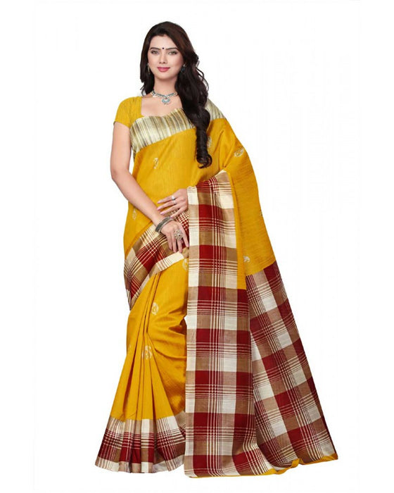 Printed Bhagalpuri Art Silk Yellow with Multicolor saree only in Bigswipe