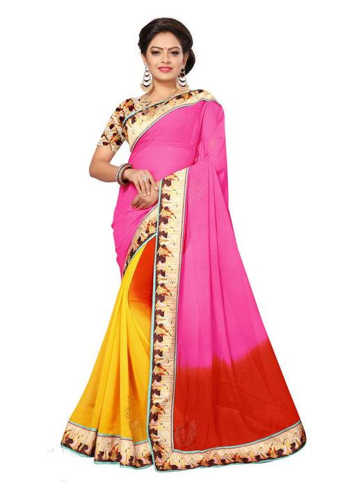 Pink, Red, Yellow Color Georgette Saree only in Bigswipe