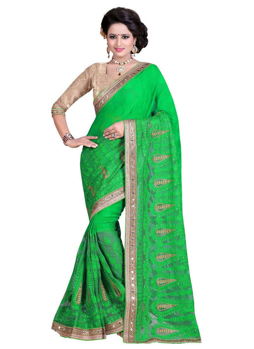 Green Color Brasso Chiffon, Net Saree only in Bigswipe