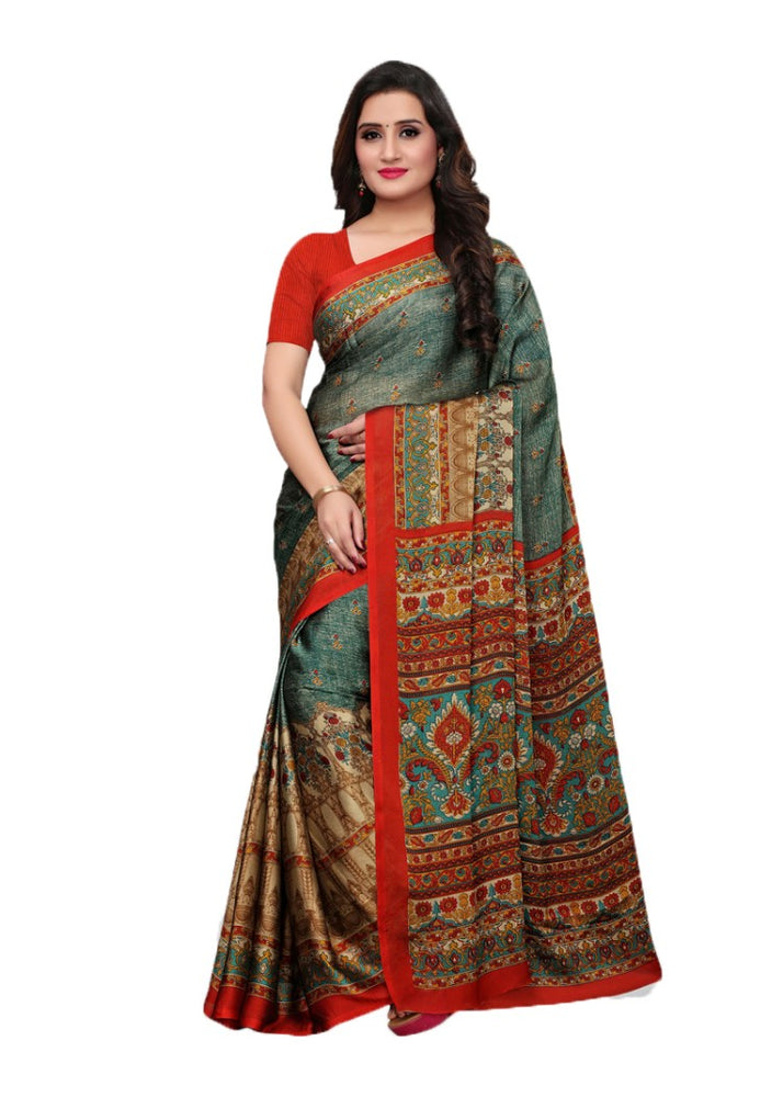 Green, Red, Multi Color Shimmer Printed Work Saree only in Bigswipe