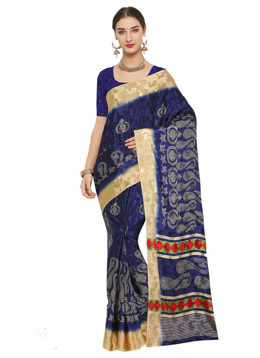 Navy Blue, Beige Color Crepe Saree only in Bigswipe