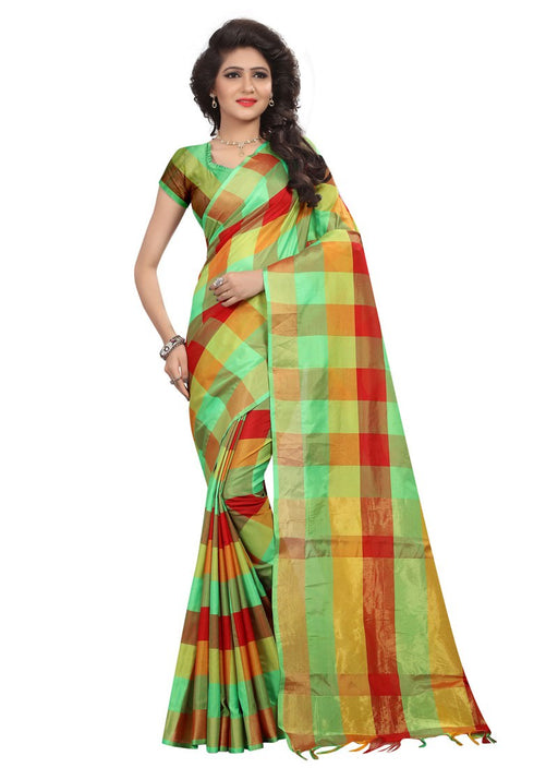 Green, Red, Yellow Color  Poly Silk Saree only in Bigswipe