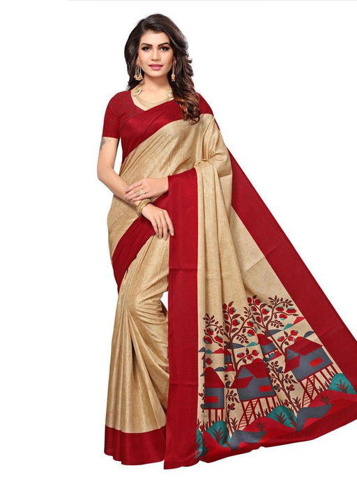 Beige, Maroon Color  Poly Silk Saree only in Bigswipe