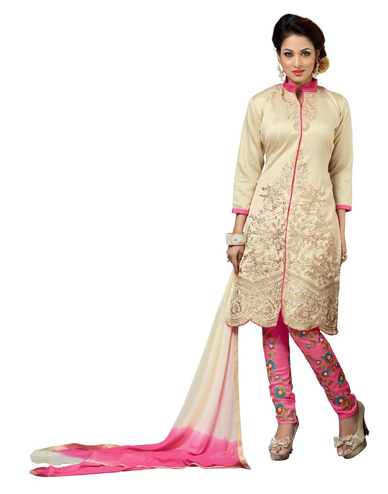 Beige Bhagalpuri Salwar Suit Material With Embroidery only in Bigswipe