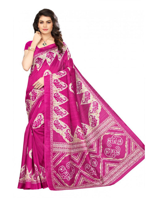 Printed Bhagalpuri Art Silk Magenta with Sandal Color only in Bigswipe