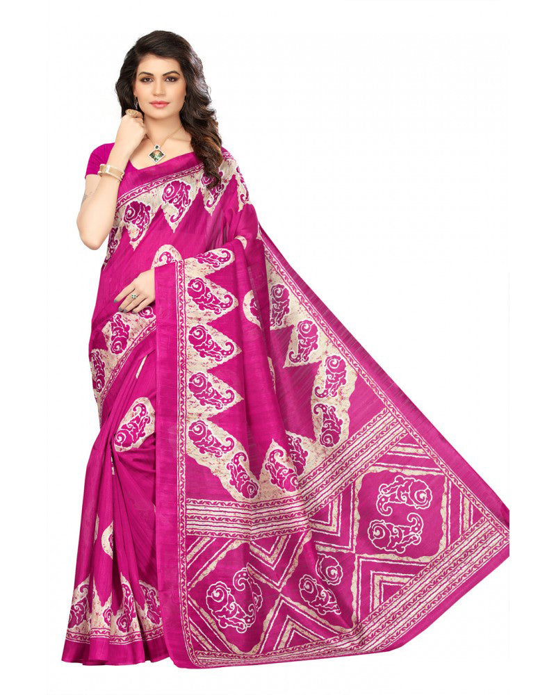 Printed Bhagalpuri Art Silk Magenta with Sandal Color only in Bigswipe