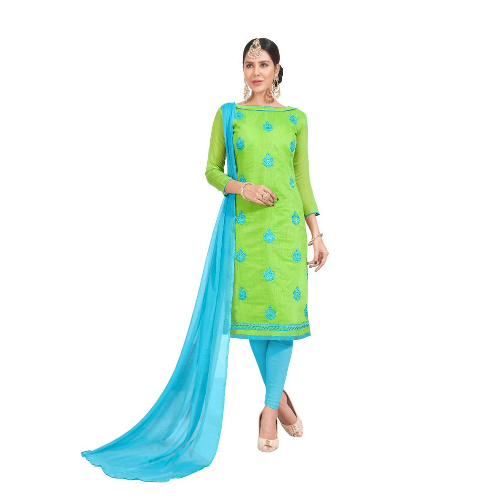 Chanderi Fabric Green Color Dress Material only in Bigswipe