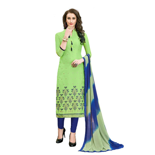 Chanderi Cotton Fabric Green Color Dress Material only in Bigswipe