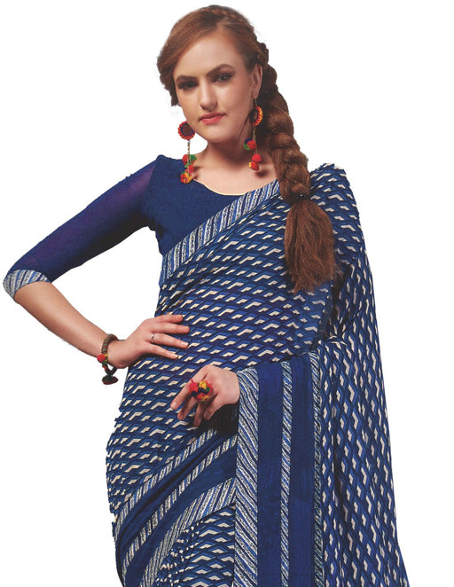 Georgette Digital Saree With Blouse Dark Blue Color Saree only in Bigswipe