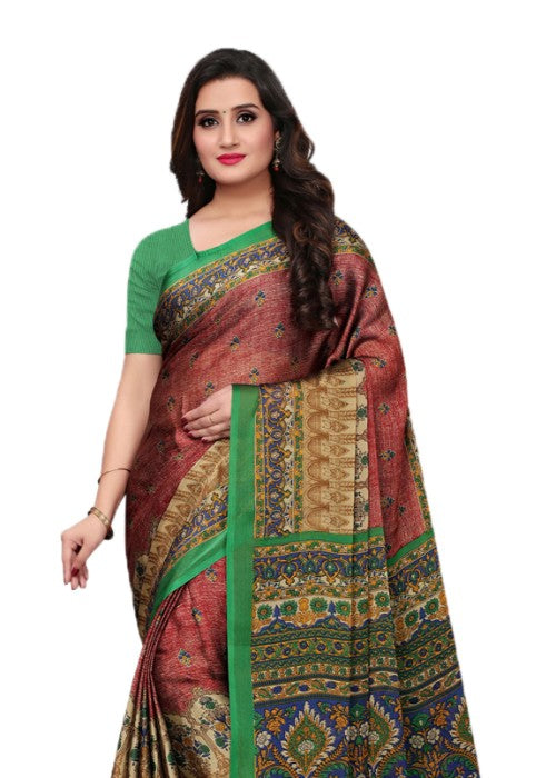 Maroon, Green, Multi Color Shimmer Printed Work Saree only in Bigswipe