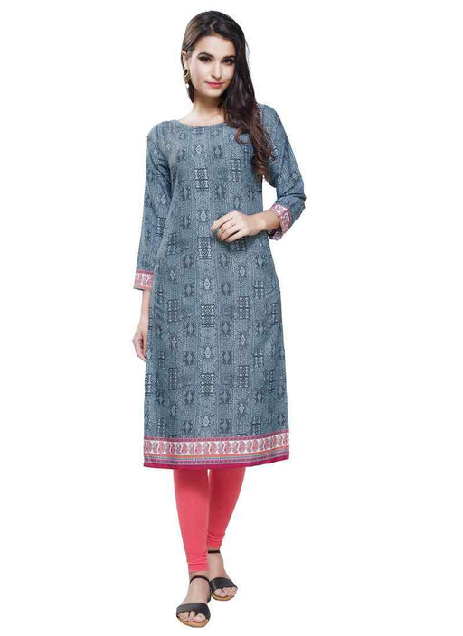 Grey Color Printed Poly Crepe Kurti only in Bigswipe