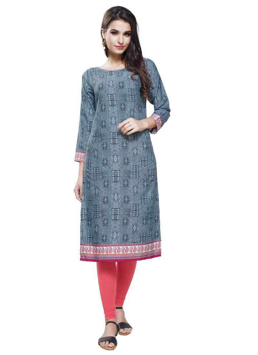 Grey Color Printed Poly Crepe Kurti only in Bigswipe