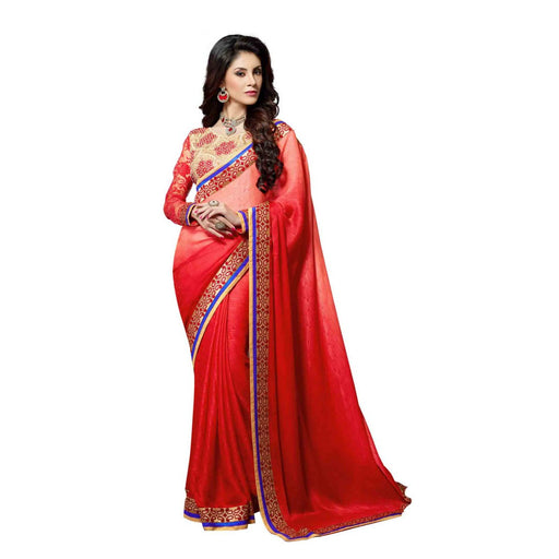 Georgette Fabric Orange Color Saree with Blouse only in Bigswipe