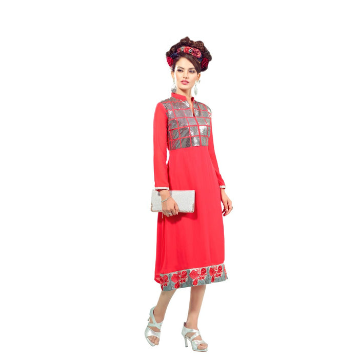 Georgette Fabric Red Color Kurti only in Bigswipe