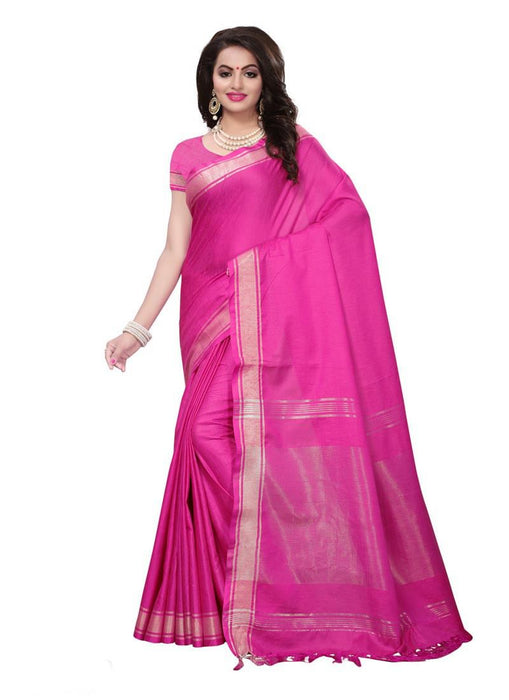 Pink Color  Poly Linen Saree only in Bigswipe