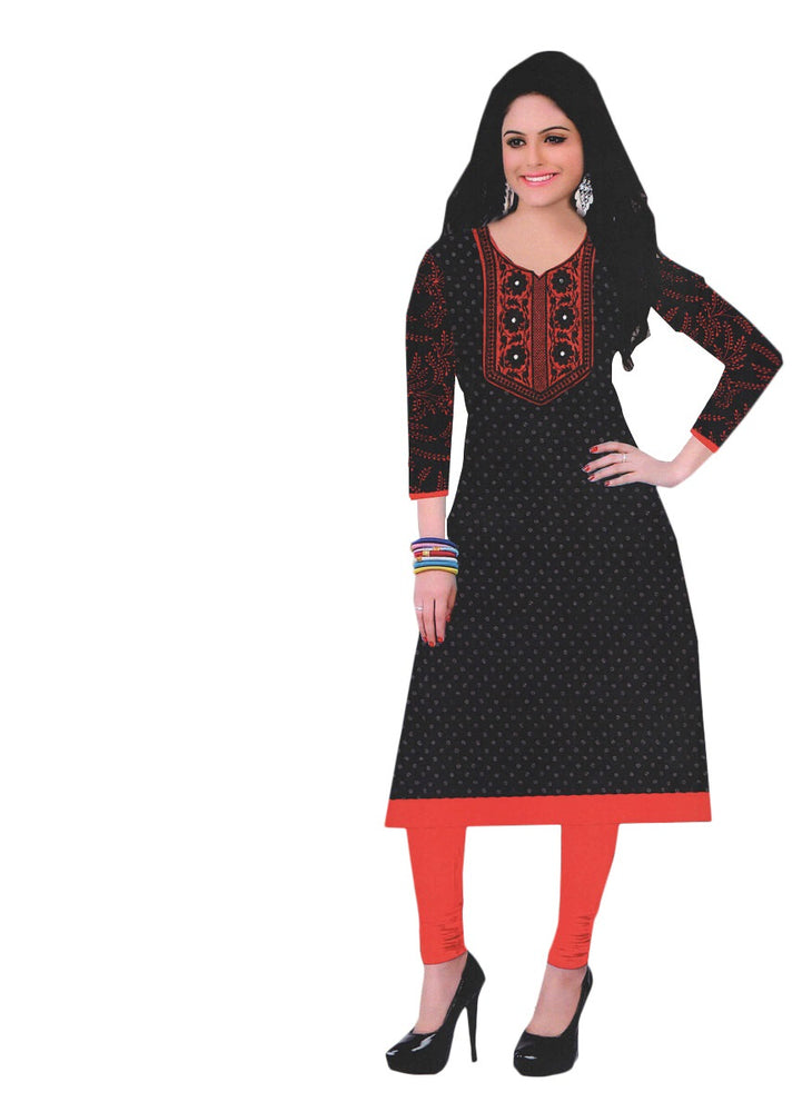 Black Designer Round Embroidered Neck Women&rsquo;s  Kurta only in Bigswipe