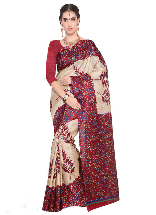 Beige, Red, Multi Color Bhagalpuri Saree only in Bigswipe