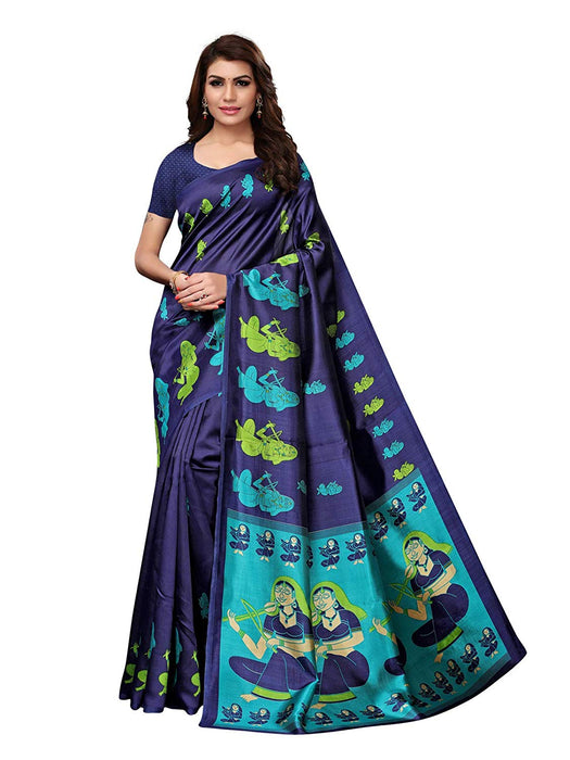 Navy Blue, Turquoise, Multi Color Poly Silk Saree only in Bigswipe