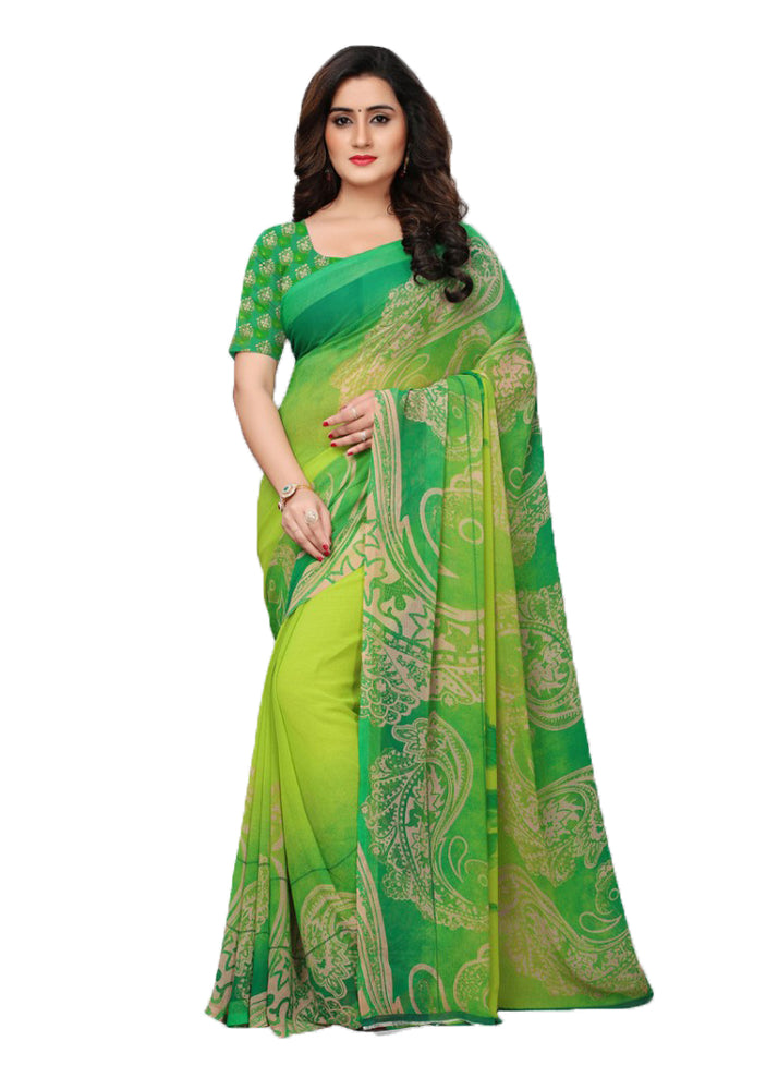 Green, Multi Color Georgette Printed Work Saree only in Bigswipe