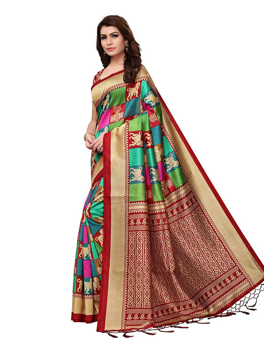 Maroon, Multi Color Poly Silk Saree only in Bigswipe