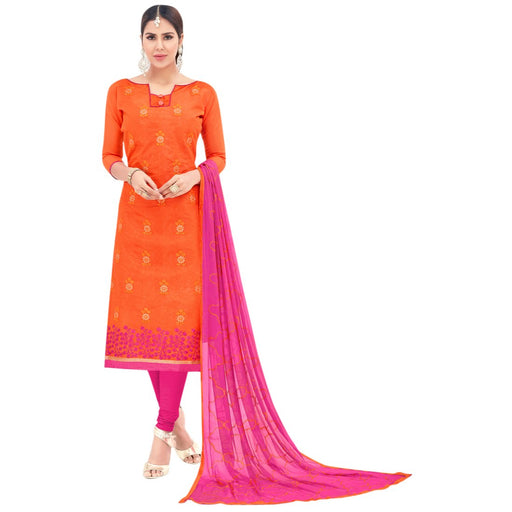 Chanderi Fabric Orange  Color Dress Material only in Bigswipe