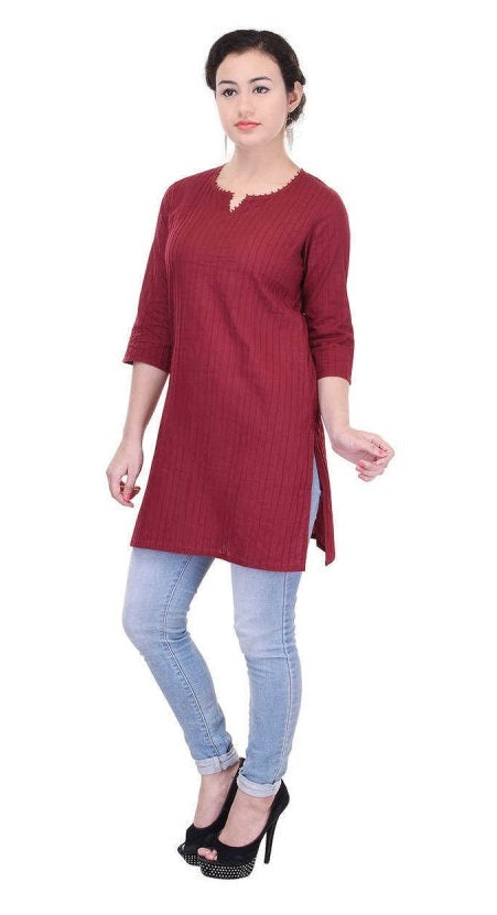 Cotton 40-60 Pintex Maroon Medium Kurti only in Bigswipe