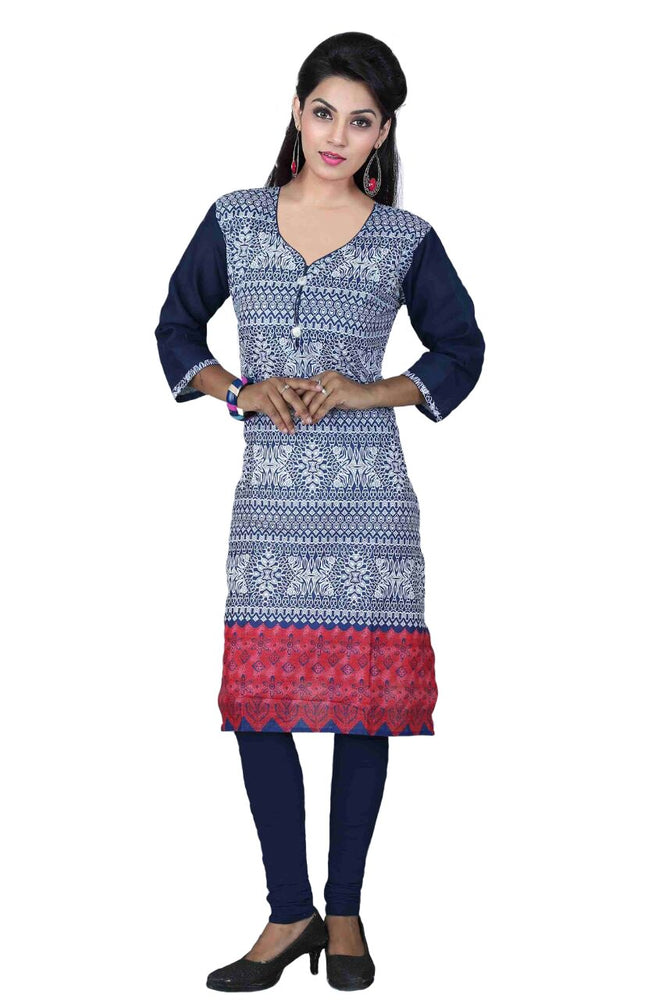 Blue &amp; White Cotton Printed Casual Kurti only in Bigswipe