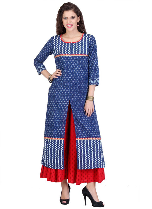 Blue Color Zig Zag Print Cambric Cotton Kurti only in Bigswipe