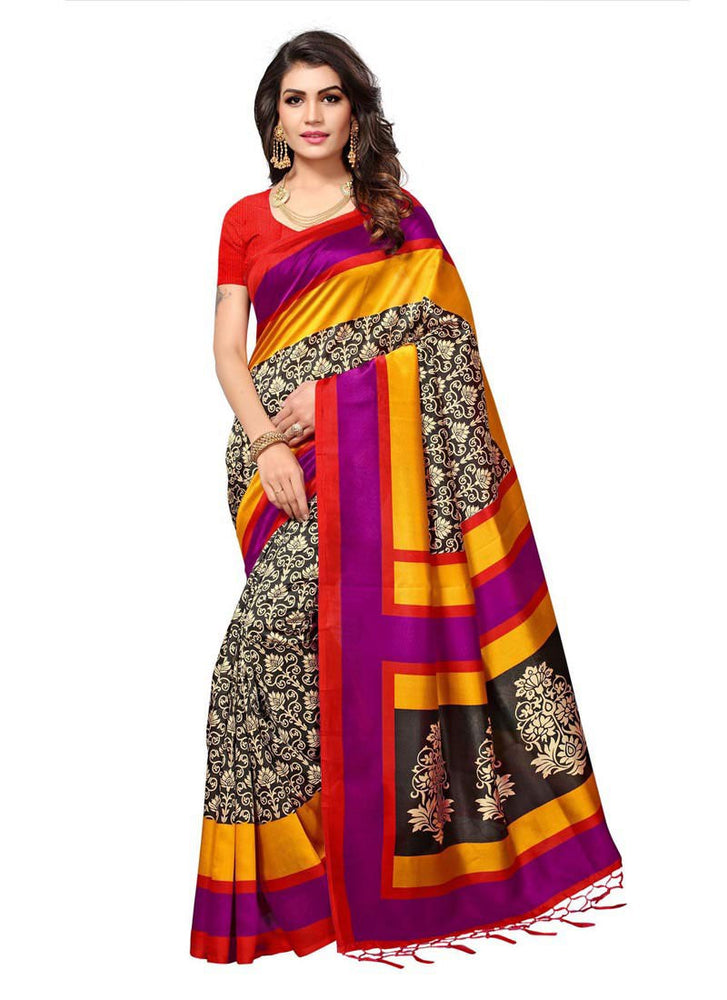 Beige, Black, Multi Color  Poly Silk Saree only in Bigswipe