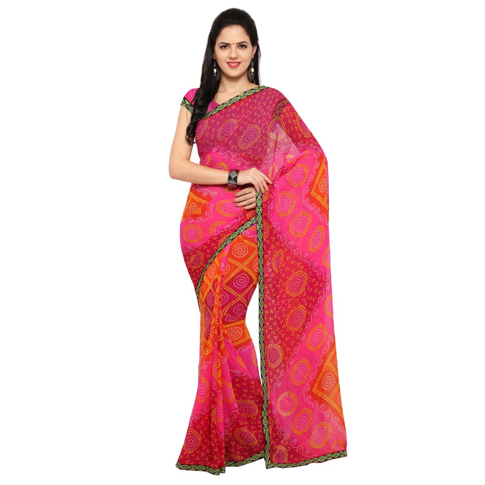 Georgette Fabric Pink Color Saree with Blouse only in Bigswipe