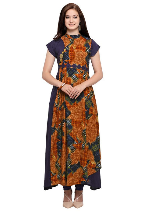 Navy Blue, Brown Color Printed, Buttons Rayon Kurti only in Bigswipe