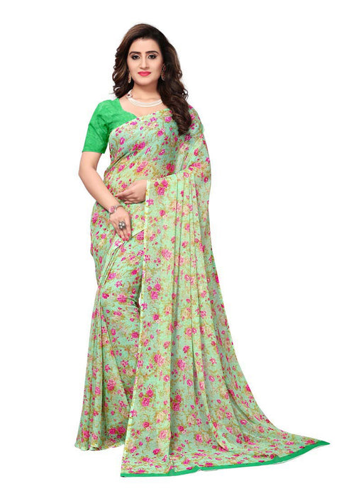 Green, Multi Color  Crushed Georgette Saree only in Bigswipe