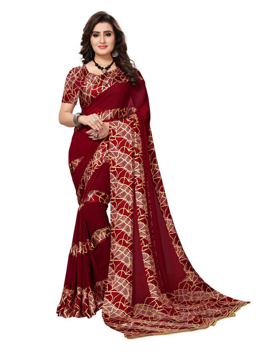 Maroon, Cream Color  Georgette Saree only in Bigswipe