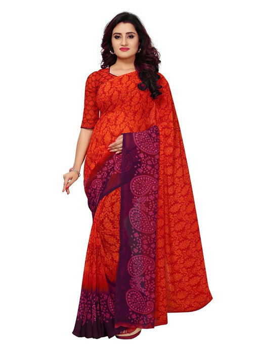 Orange, Red, Purple (Dark Purple) Color  Georgette Saree only in Bigswipe