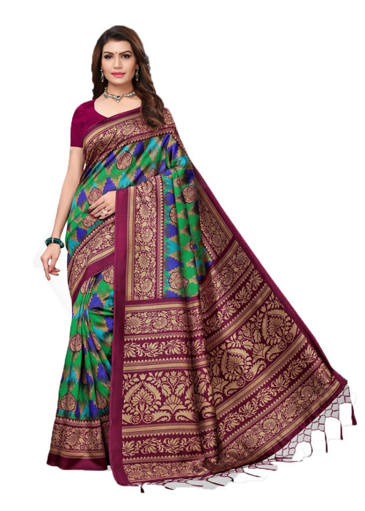 Magenta, Blue, Multi Color Poly Silk Printed Work Saree only in Bigswipe