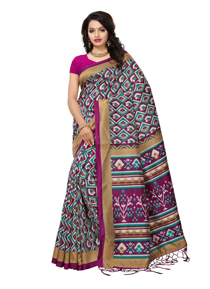 Pink, Multi Color  Poly Silk Saree only in Bigswipe