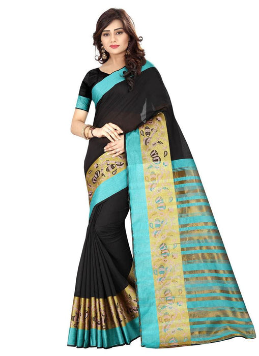 Black, Blue Color Cotton Silk Saree only in Bigswipe