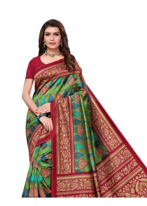 Maroon, Green, Multi Color Poly Silk Printed Work Saree only in Bigswipe