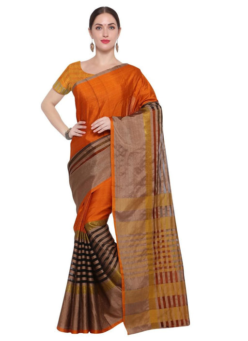 Orange,Black Color Kota Silk Saree only in Bigswipe