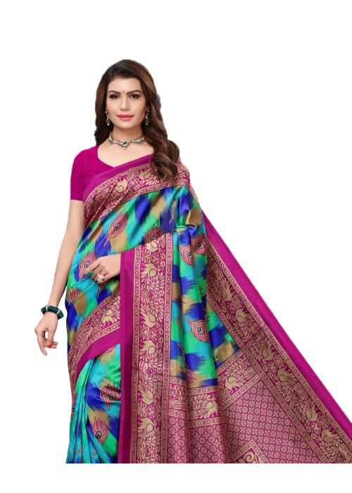 Magenta, Blue, Multi Color Poly Silk Printed Work Saree only in Bigswipe