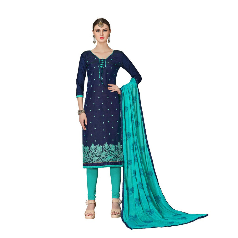 Chanderi Fabric Nvay Blue Color Dress Material only in Bigswipe