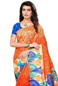 Printed Bhagalpuri Art Silk orange with multicolor Saree only in Bigswipe