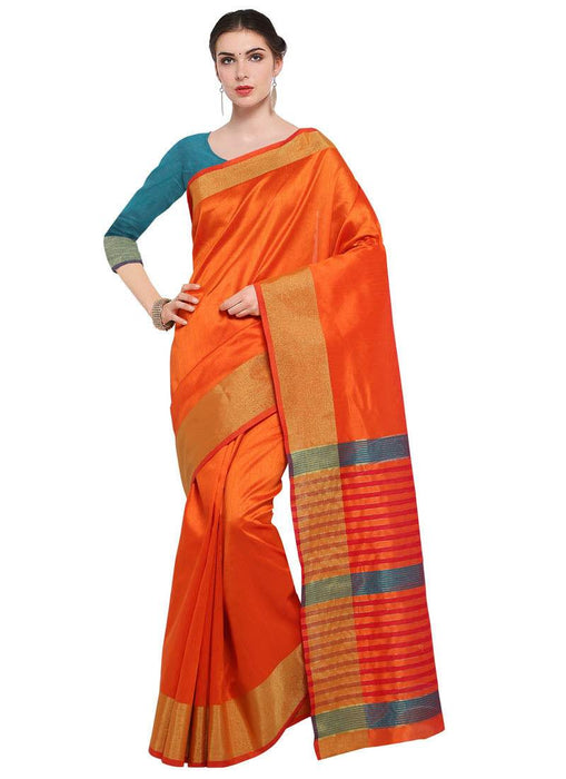 Orange Color Tussar Silk Saree only in Bigswipe